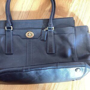COACH Hampton Leather Turnlock Satchel Black Medium Carryall Tote Shoulder Bag
